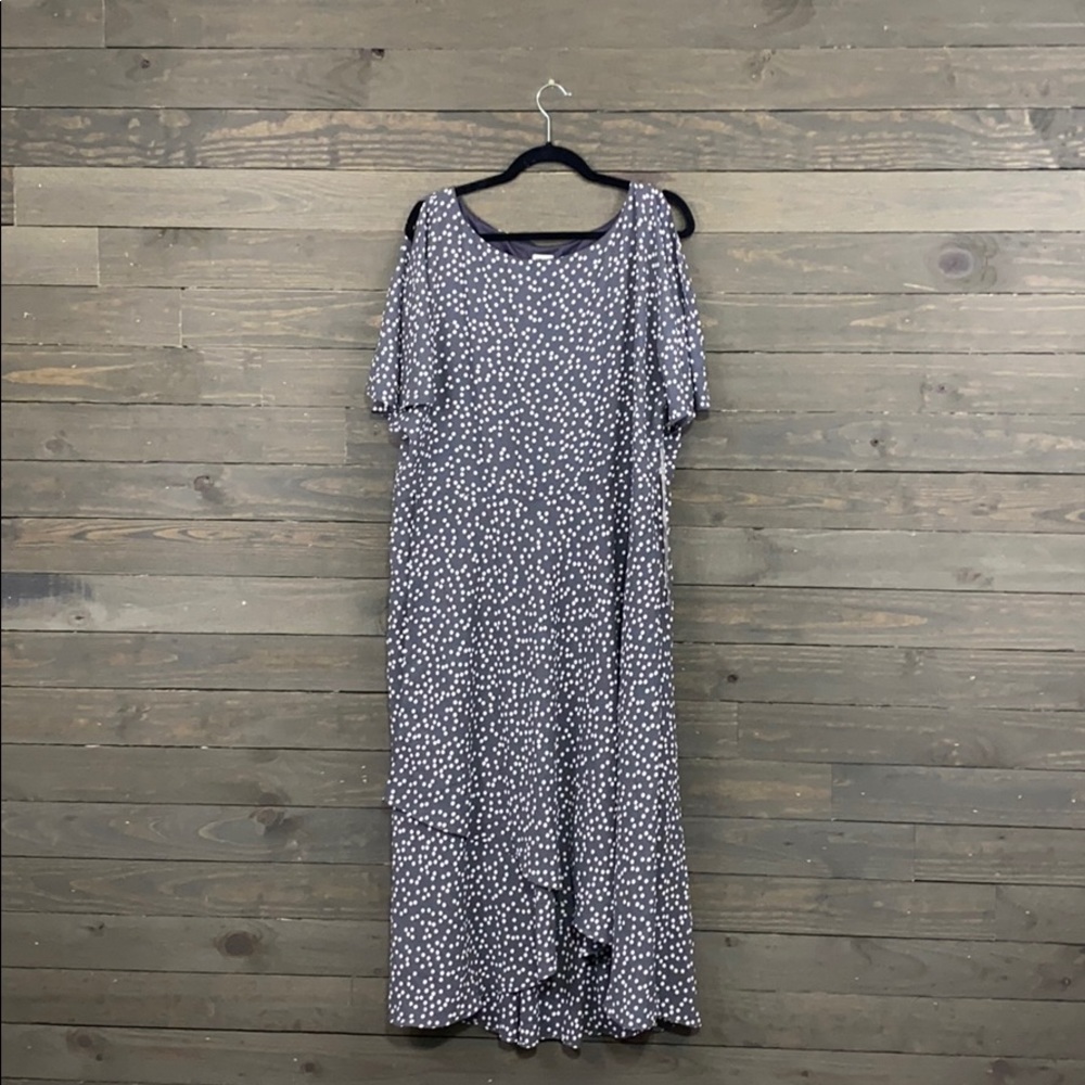 Anne Klein Grey Polka Dot Midi Dress NWT
